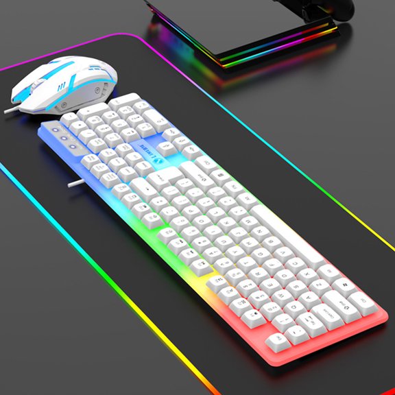 Twfbrm Gaming Keyboard and Mouse Combo, USB Wired RGB Backlit Full Size Keyboard and Mouse, 1600 DPI Ergonomic Mouse and Mechanical Feel Keyboard with Tilt Angle for PC Laptop Computer Game and Work
