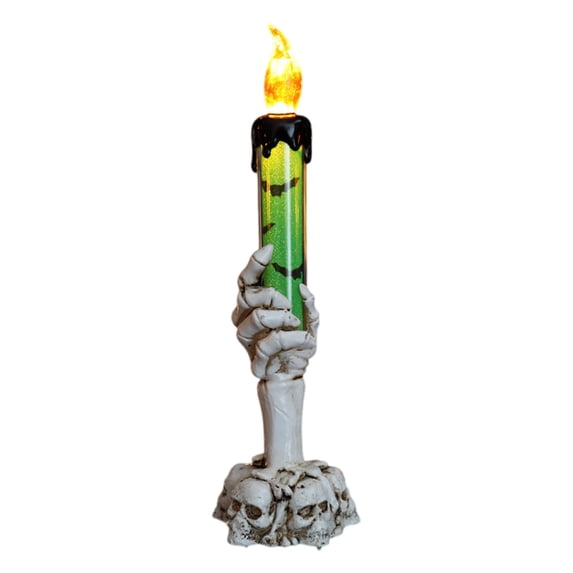 Twfbrm Halloween Candle Light, Halloween Decorations Flameless Taper Candle with Skeleton Hand Holder, Battery Operated LED Flickering Candles Dripping Wax Effect Pillar Candles for Party Wedding