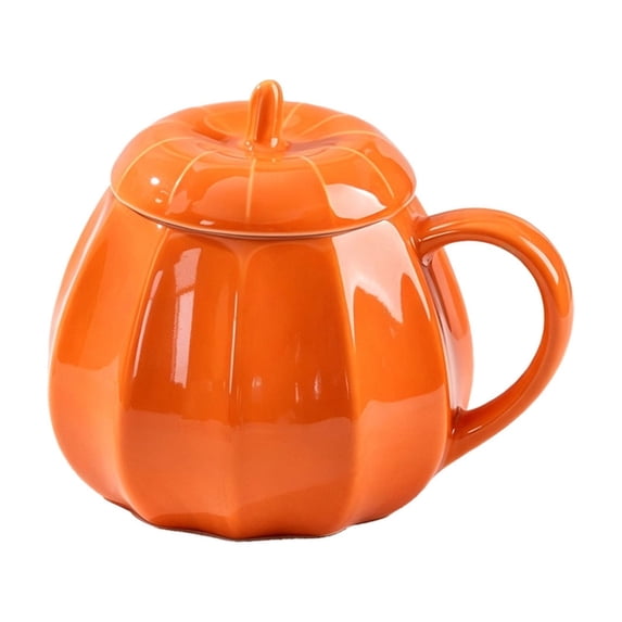 Twfbrm Halloween Ceramic Mug, Cute Pumpkin Shaped Ceramic Coffee Mug with Handle and Lid, Fall Decorative Pumpkin Mug, Creative Heat Resistant Ceramic Tea cup for Home, Office, Thanksgiving