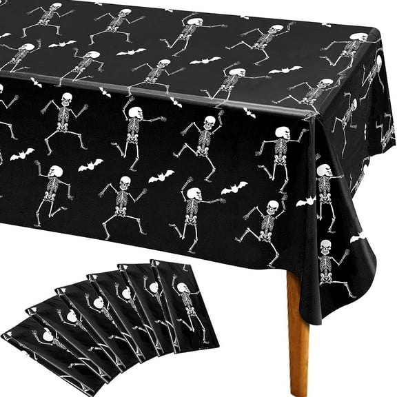 Twfbrm Halloween Disposable Tablecloth, 54x108 inch Plastic Rectangle Skeleton Table Cloth, Waterproof Wipeable Gothic Style Table Cover Halloween Table Decorations for Party Dining Birthday