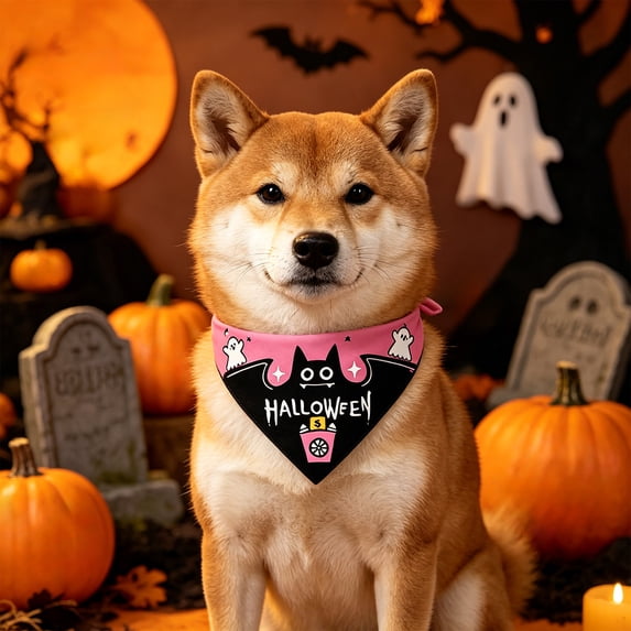 Twfbrm Halloween Dog Bandanas, Ghost & Bat Print Triangle Fabric Pet Scarf for Boys and Girls, Adjustable Reversible Neckerchief Washable Puppy Bibs Halloween Pet Costume for Cats and Dogs