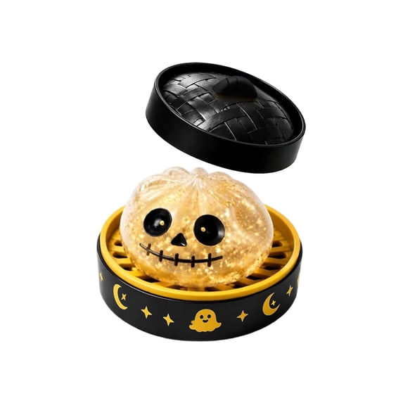Twfbrm Halloween Dumpling Stress Ball, Spooky Squashy Dumpling with Food Steamer, Stress Relief Sensory Fidget Toy, Soft Stretchy Slow Rising Squeeze Dough Ball, Steamed Stuffed Bun Decompression Toy