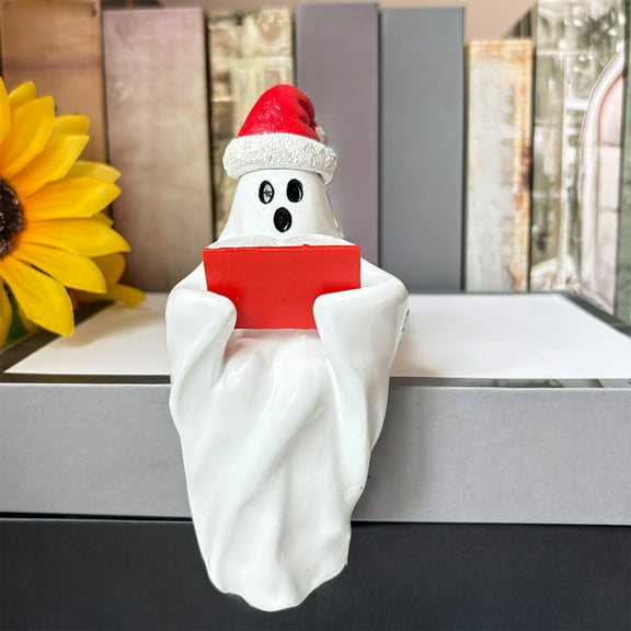 Twfbrm Halloween Ghost Figurine, 5 Inch Resin Spooky White Ghost Reading Book Ornaments, Waterproof Cute Sitting Ghost Statue Halloween Decorations for Party Wedding Shelf Table Porch