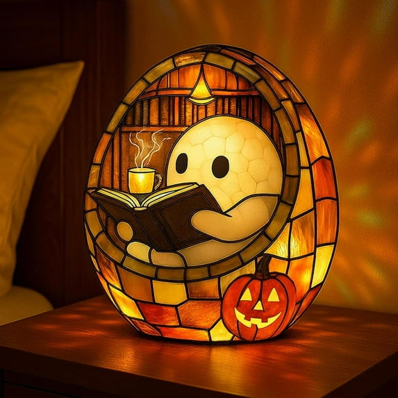 Twfbrm Halloween Ghost Night Light, Adorable 3D Ghost Reading Book Lamp, Battery Operated Color-Changing Mood Light, Gothic Decorative LED Light Halloween Decorations for Bedroom Shelf & Fireplace