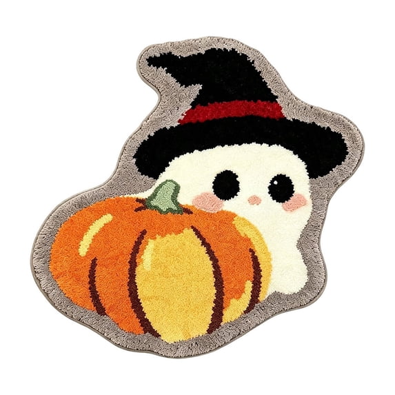 Twfbrm Halloween Ghost Shaped Bathroom Rugs, 18x28 Inch Water Absorbent Bath Mat with Non-Slip Backing, Decorative Entryway Carpet for Home, Bedroom, Halloween Decoration