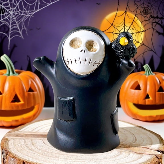 Twfbrm Halloween Ghost Statue, Halloween Decorations 3"H Mini Spooky Skeleton Grim Reaper Figurine, Adorable Gothic Ghost Microscopic Desktop Ornaments for Shelf Mantel Table Centerpieces
