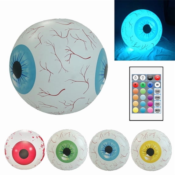 Twfbrm Halloween Inflatable Eyeball, 24" Giant 4D Eye Balls Balloon with Build-in LED Lights, 16 Static Color & 4 Dynamic Modes, Blow Up Scary Hanging Ornaments Halloween Decorations for Yard Garden