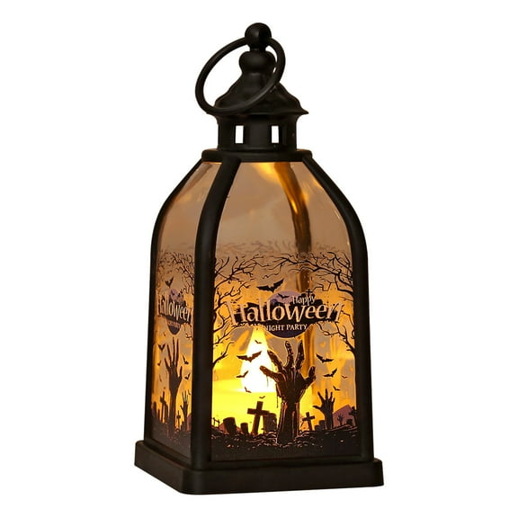 Twfbrm Halloween LED Lantern Lights, Halloween Decorations Gothic Decorative Hanging Lantern with Electronic Candle, Battery Operated Vintage Candle Lantern for Indoor Outdoor Party