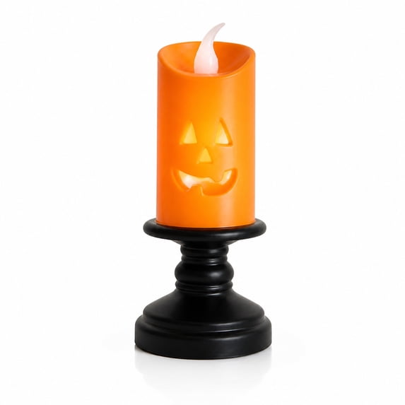 Twfbrm Halloween Pumpkin Candle Lights, Halloween Decorations, 5 inch Jack O' Lantern Flameless Pillar Candle, Battery Operated Electric LED Flickering Candles for Table Centerpiece, Party