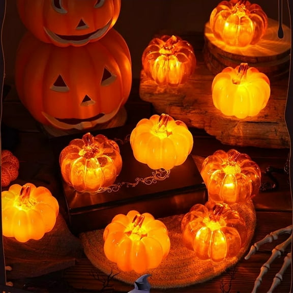Twfbrm Halloween Pumpkin Lights, Halloween Decorations 2.7" Mini Crystal Pumpkin Statue with Built-in LED Lights, Battery Powered Orange Pumpkin Lamp, Fall Decorative Lights for Table Shelf Fireplace