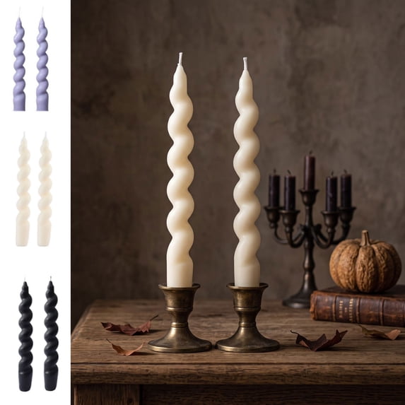 Twfbrm Halloween Spiral Taper Candles, 2 Packs 7 Inch Tall Candlesticks with Twisted Fat Design, Halloween Decoration Soy Wax Candle for Home, Dinner, Wedding, Party Favor