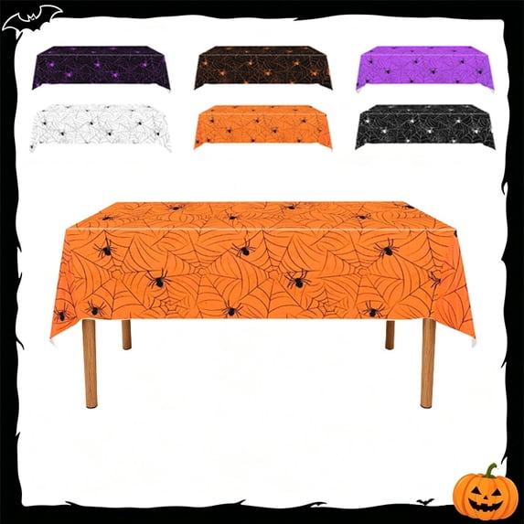 Twfbrm Halloween Tablecloth, Halloween Decorations 54x108 Inch Disposable Plastic Spider Web Table Cover, Waterproof Wipeable Rectangle Decorative Table Cloth for Birthday Dining Party Supplies