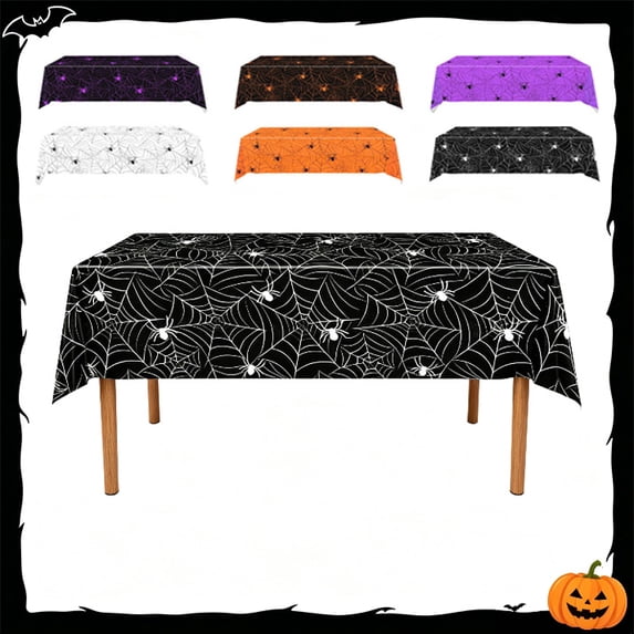 Twfbrm Halloween Tablecloth, Halloween Decorations 54x108 Inch Disposable Plastic Spider Web Table Cover, Waterproof Wipeable Rectangle Decorative Table Cloth for Birthday Dining Party Supplies
