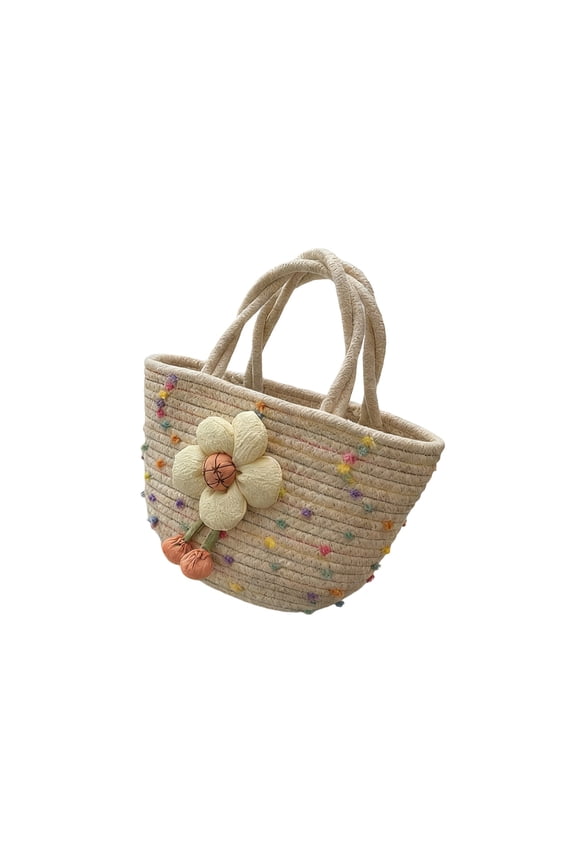 Hand-Woven Cotton Rope Handbag for Women, Lightweight Flower Storage Basket with Handle, Large Capacity Cotton Thread Tote Bag, Portable Beach Purse Nursery Storage Bin for Daily Use & Travel