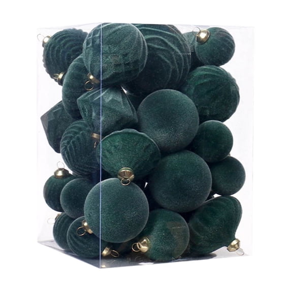 Twfbrm Holiday Velvet Christmas Ornaments Set, 35PCS Flocked Shatterproof Assorted Hanging Xmas Tree Ball Decorations Clearance for Home Party Holiday Decor