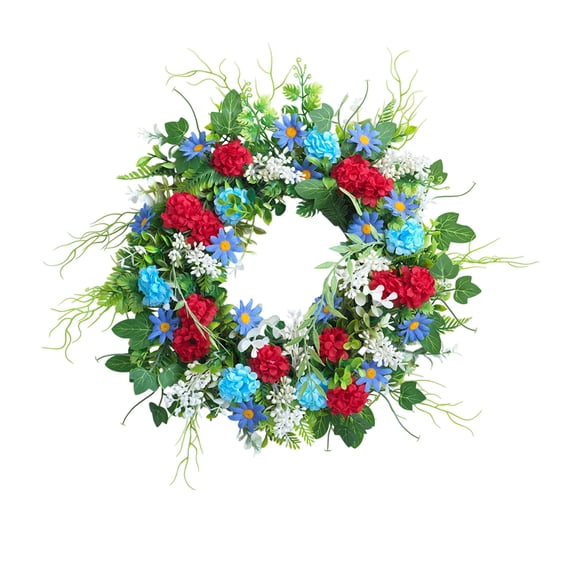 Twfbrm Independence Day Front Door Wreath Greenery Garland, 4th of July Independence Day Red White Blue Flower Wreath for for Front Door Wall Party Wedding Decor Summer Decoration