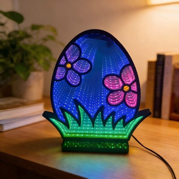 Twfbrm Infinity Mirror Night Light, 3D Egg Shaped LED Lights with Endless Tunnel Effect, USB-Powered Acrylic Desktop Lamp Easter Themed Decorative Light for Bedroom, Living Room, Club, Bar