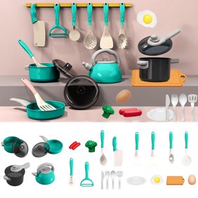 Twfbrm Kitchen Pretend Play Kitchen Accessories Toys Set, Cookware Pots and Pans Cooking Utensils Playset Gifts for 3 4 5 Years Old Kids Girls Boys Toddler
