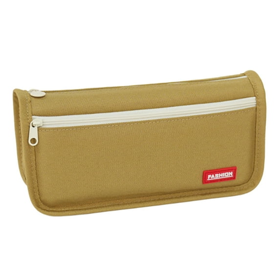 Twfbrm Large Capacity Pencil Case, Oxford Cloth Double-Layer Pencil Pouch with Zipper, Minimalist Solid Color Stationery Organizer Portable Travel Cosmetic Storage Bag Office Supplies, Brown