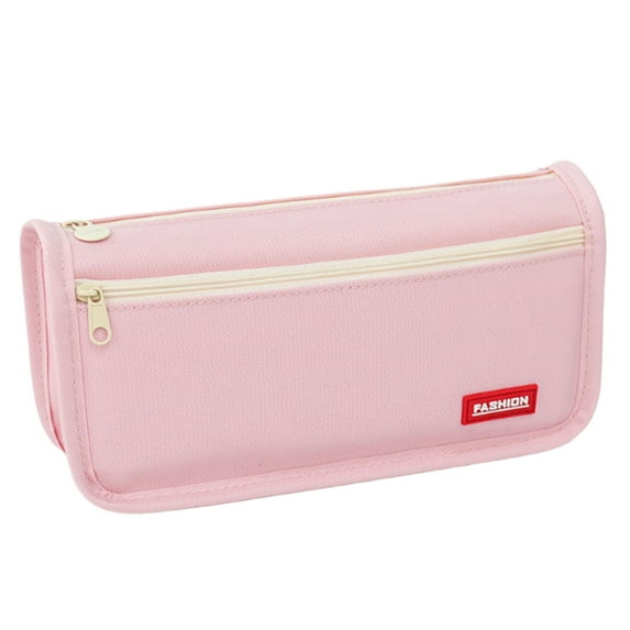 Twfbrm Large Capacity Pencil Case, Oxford Cloth Double-Layer Pencil Pouch with Zipper, Minimalist Solid Color Stationery Organizer Portable Travel Cosmetic Storage Bag Office Supplies, Pink