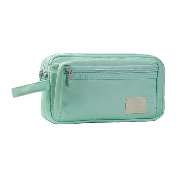 Twfbrm Large Capacity Pencil Pouch, Solid Color Canvas Pencil Case with 3 Compartments, Portable Stationery Organizer with Handle and Zipper, Travel Cosmetic Storage Bag Office Supplies, Blue