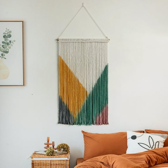 Twfbrm Large Macrame Wall Hanging Tapestry, Handmade Dip Dye Tassel Tapestry with Earth Tones, Vintage Boho Cotton Rope Wall Art, Natural Fiber Home Decor for Living Room, Bedroom, Nursery(20"x32")