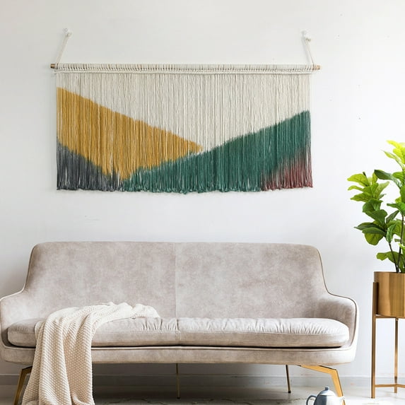 Twfbrm Large Macrame Wall Hanging Tapestry, Handmade Dip Dye Tassel Tapestry with Earth Tones, Vintage Boho Cotton Rope Wall Art, Natural Fiber Home Decor for Living Room, Bedroom, Nursery(24"x47")