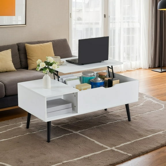 Twfbrm Lift Top Coffee Table with Hidden Compartment, 40" Wood Coffee Desk with Storage Shelf Easy-to-Assembly Ergonomic Rising Industrial Center Table for Living Room, Office, Reception Room