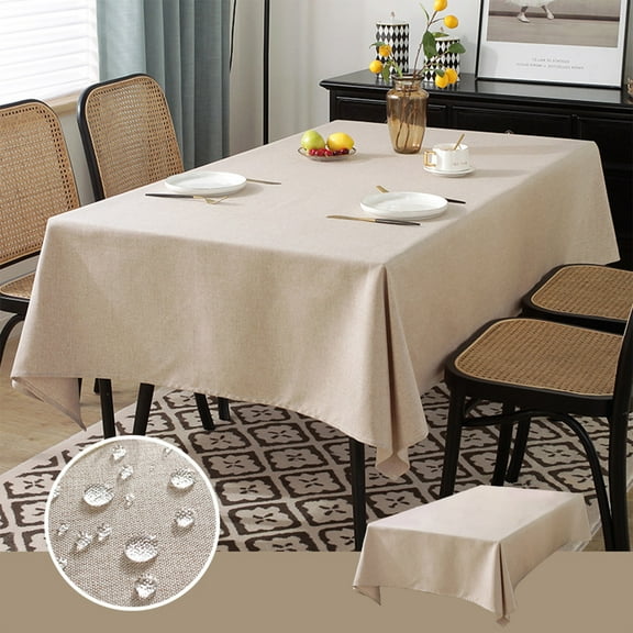 Twfbrm Linen Textured Tablecloth, 39"x63" Cotton Linen Rectangle Dining Table Cloth, Waterproof Stain Resistant Solid Table Cover Reusable Fabric Tablecloth for Party Picnic Camping Wedding, Beige