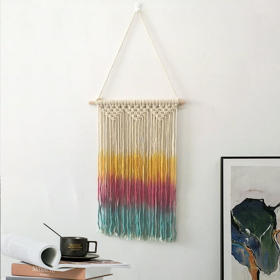 Twfbrm Macrame Wall Hanging Decor, 16"x23" Cotton Woven Gradient Color Tapestry, Vintage Handmade Chic Bohemian Tassel Tapestry, Farmhouse Wall Art Home Decoration for Bedroom Living Room