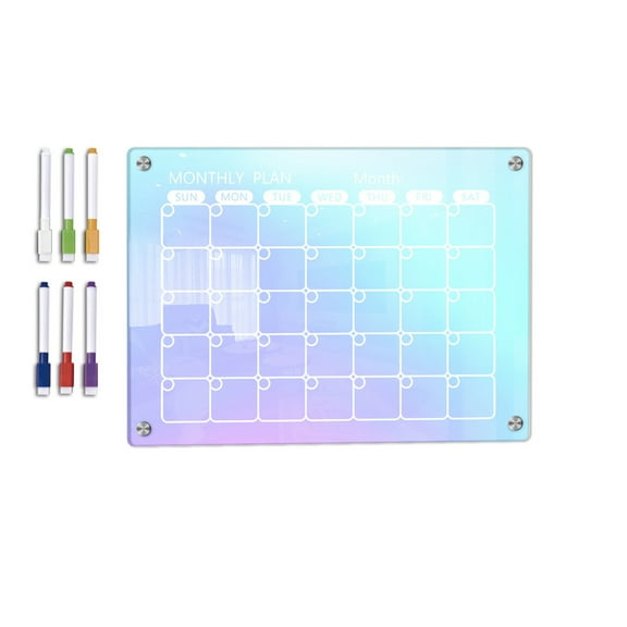 Twfbrm Magnetic/Wall-mounted Acrylic Calendar for Fridge,11.7*8.3in A4 Size Colored Acrylic Week/Monthly Plan Memo Erases Magnetic Planning Boards with 6 Colorful Highlight Markers