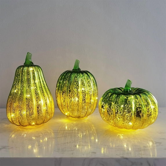 Twfbrm Mercury Glass Pumpkin Lights with Timer, Halloween Decorations 6.4 Inch Glowing Pumpkins Figurine Battery Operated LED Pumpkin Lamp Fall Thanksgiving Decorative Lights for Table Centerpiece