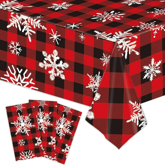 Twfbrm Merry Christmas Tablecloth Plastic Christmas Tree Ball Table Cover Rectangle Winter Snowflake Tablecloth for Merry Christmas Holiday New Year Eve Party Decorations Supplies,54x108inch