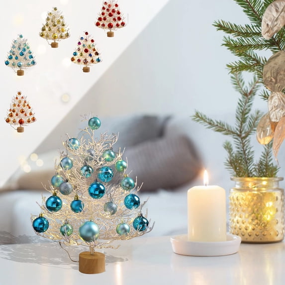 Twfbrm Mini Desktop Christmas Tree,Tabletop Christmas Tree Artificial Christmas Tree with Xmas Balls Tree and 17.7" Hanging Ornaments for Christmas Decoration
