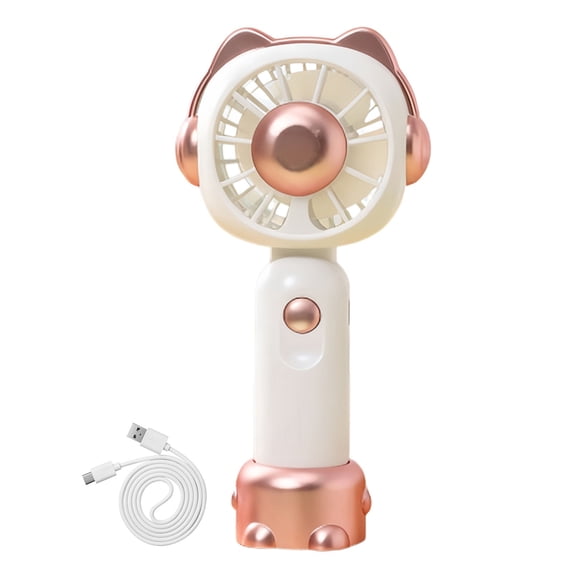 Twfbrm Portable Handheld Fan, 3 Speeds Electric Personal Fan with Desktop Base, Cute Kitten Design Mini Cooling Fan, USB Rechargeable Powerful Hand Held Fan for Home, Office & Travel