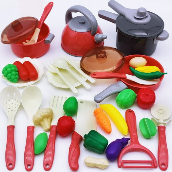 Twfbrm Pretend Play Kitchen Accessories, Kids Kitchen Playset with Play Food, Kitchen Toys Pots and Pans, Toddler Kitchen Set with Cuttable Toy Food, Christmas Gifts for 5-7 Years Boys Girls