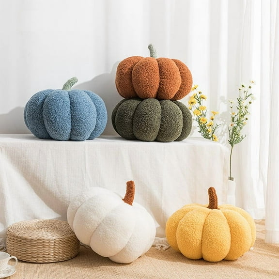Twfbrm Pumpkin Pillows, 3D Teddy Fleece Pumpkin Shaped Plush Throw Pillow Soft Fluffy Stuffed Pumpkin Toys, Autumn Thanksgiving Decorative Cushion Halloween Fall Decorations for Home Couch Bed