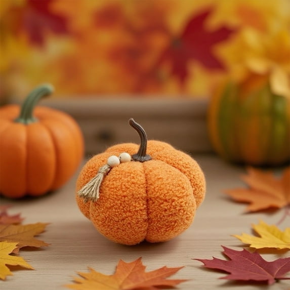 Twfbrm Pumpkin Throw Pillows, 3D Teddy Fleece Stuffed Pumpkin Toys with Beads, Soft Cute Plush Pumpkin Pillow Halloween Thanksgiving Decorative Cushion Fall Decorations for Home Couch Bed(8.3")