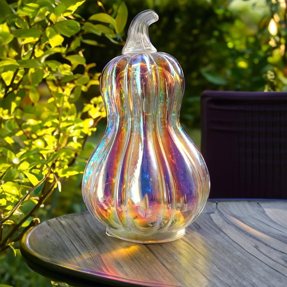 Twfbrm Pumpkins Decoration 8.46"Hx5.11"Diam,Pre-Lit Glass Pumpkin Clear Iridescent Ornaments Artificial Pumpkins Iridescent Halloween Decorations for Home Thanksgiving Tabletop Decorations
