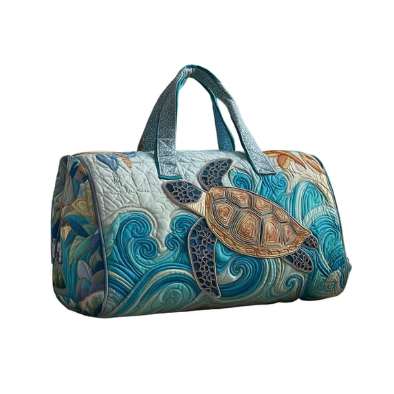 Twfbrm Quilted Duffle Bag, Beach Style Turtle Pattern Embroidered Weekender Bag with Handle, Large Capacity Luggage Bag Lightweight Carry On Tote & Gym Bag Travel Overnight Bag for Women Men