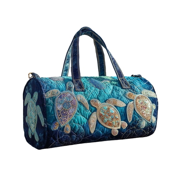 Twfbrm Quilted Duffle Bag, Beach Style Turtle Pattern Embroidered Weekender Bag with Handle, Large Capacity Luggage Bag Lightweight Carry On Tote & Gym Bag Travel Overnight Bag for Women Men