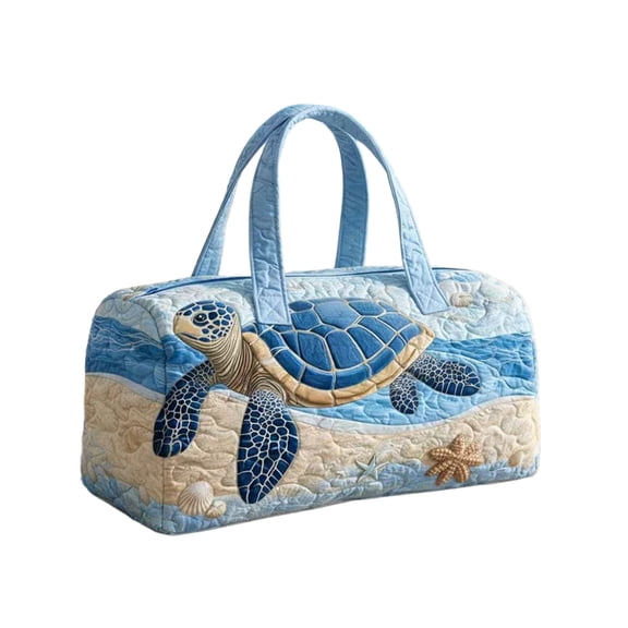 Twfbrm Quilted Duffle Bag, Beach Style Turtle Pattern Embroidered Weekender Bag with Handle, Large Capacity Luggage Bag Lightweight Carry On Tote & Gym Bag Travel Overnight Bag for Women Men