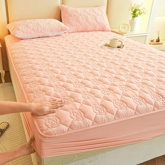 Twfbrm Quilted Mattress Protector Queen Size, 3D Flower Textured Cooling Mattress Pad Cover with Deep Pocket, Soft Breathable Cotton Filled Elastic Bottom Fitted Bed Sheet Machine Washable Bedding