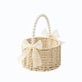 thumbnail image 1 of Twfbrm Rattan Storage Basket, Reusable Hanging Flower Basket with Lace Bows and Pearl Handle, Small Boho Handwoven Wicker Basket for Party, Weddings, Girl, Home Decor, 1 of 7