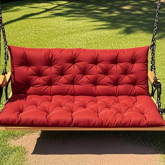 Twfbrm Rectangle Bench Cushion, Thickened Tufted Swing Seat Cushion with Backrest and Ties, Soft Breathable Memory Foam Loveseat Cushion Replacement Chair Pads for Patio Garden and Backyard