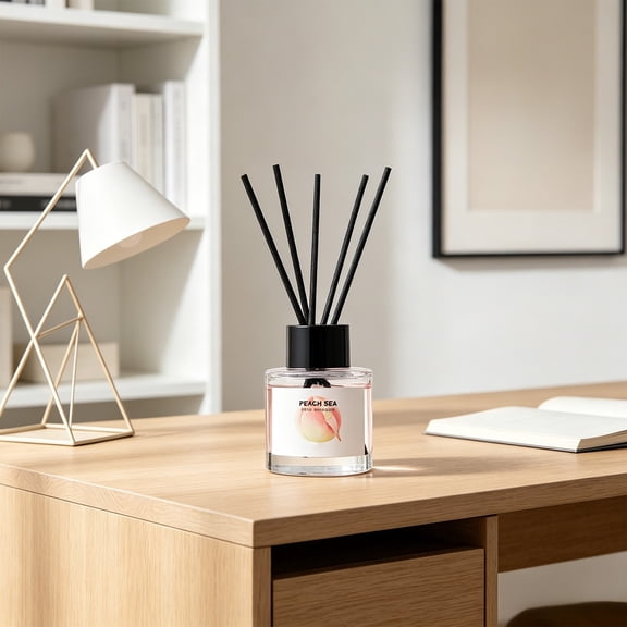 Twfbrm Reed Diffuser for Home Air Fresheners, Peach Scented Diffuser with 5 Diffuser Sticks, Long-Lasting Perfume Room Fresheners for Bathroom Shelf Decor, Bedroom, Office, Gifts