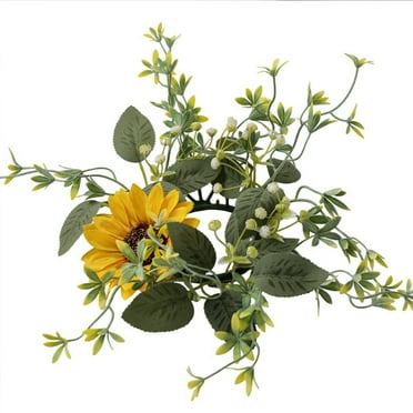 Twfbrm Rustic Country Candle Rings Wreaths Artificial Sunflower and Twig Wreath, Year Round Full Green Wreath for Indoor or Outdoor Display