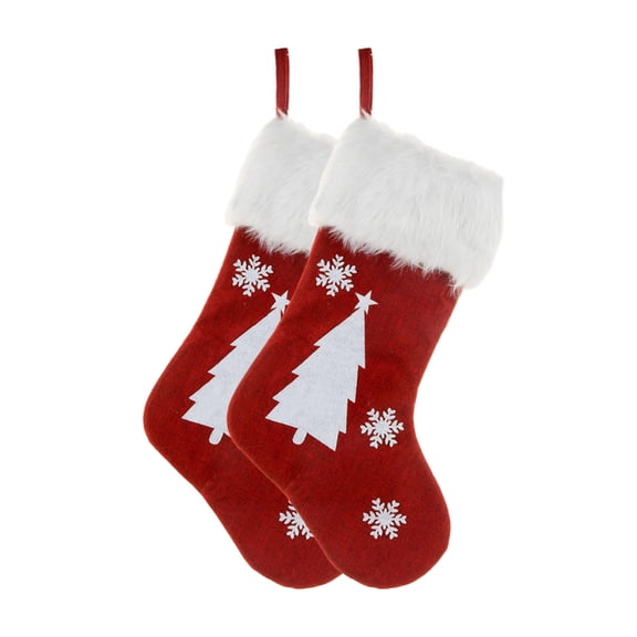 Twfbrm Set of 2 Christmas Stockings(18.5in) with LED Light Sparkly Embroidered Large Xmas Tree Family Stocking Buffalo Fireplace Hanging Xmas Party Christmas Decorations (Christmas tree) on Clearance