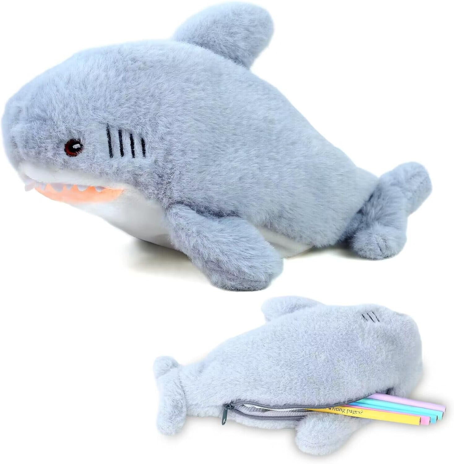 Twfbrm Shark Pencil Case, 3D Shark Shaped Plush Pencil Pouch with
