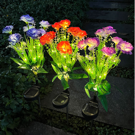 Twfbrm Solar Flower Lights for Outdoor, 27" Waterproof LED Garden Lights with Realistic Carnation Flowers, Solar Powered Decorative Stake Lights Auto ON/Off Landscape Lights for Lawn Patio Pathway